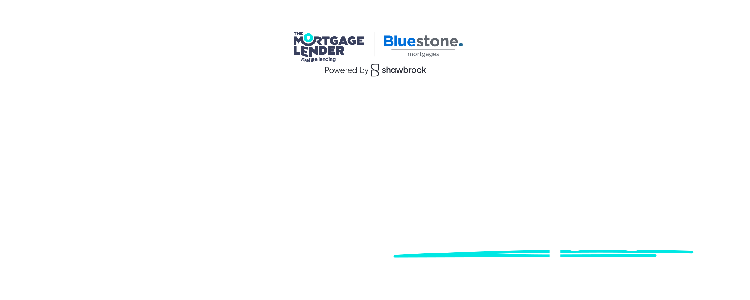 White text on a black background reads: “Here for the unique and the complex.” Above, there are logos for The Mortgage Lender and Bluestone Mortgages, with “Powered by showbrook” underneath.