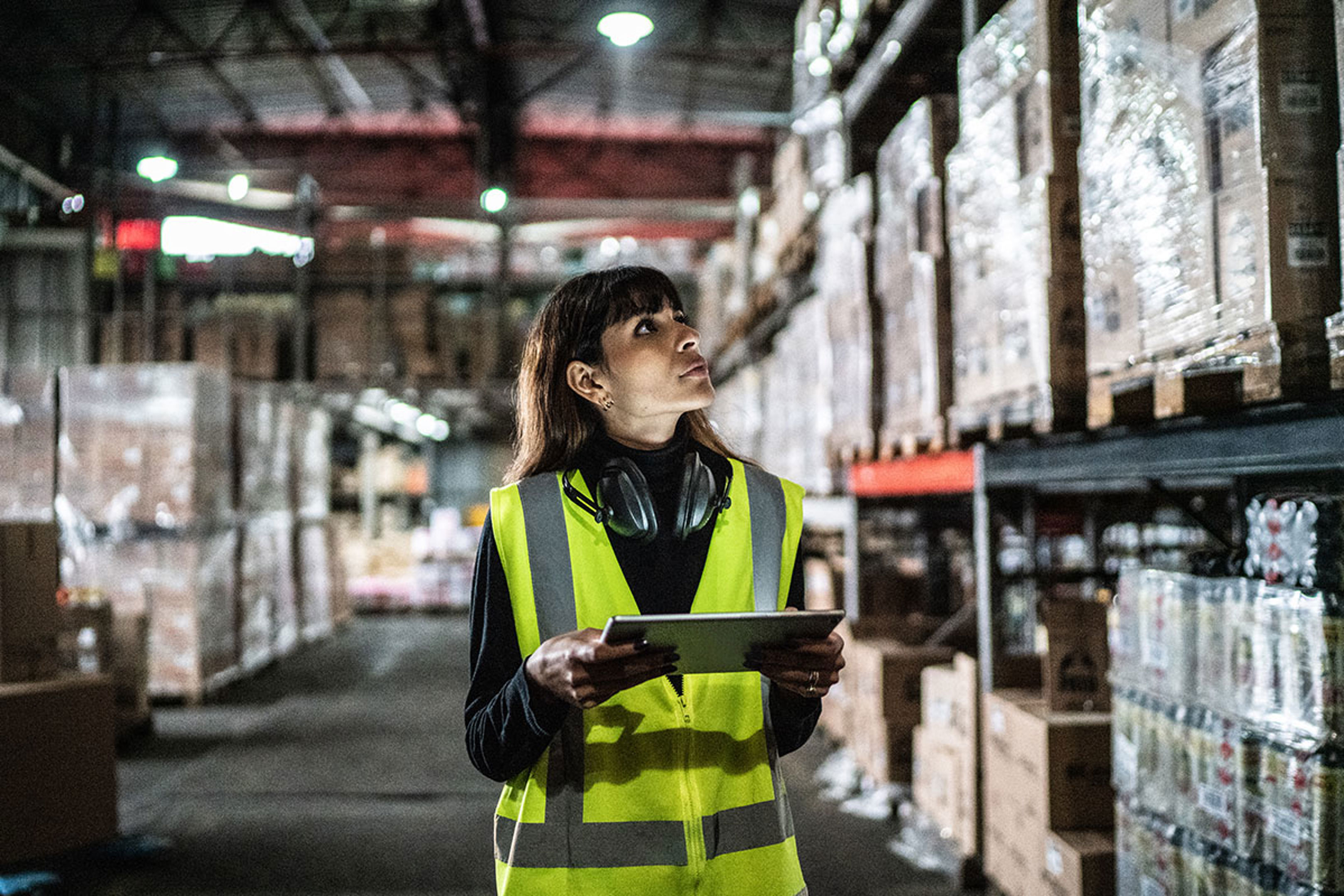 Warehouse worker using tablet
